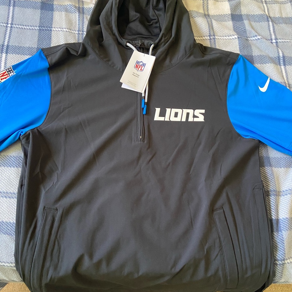 Detroit Lions Sideline apparel Nike black and blue hoodie
